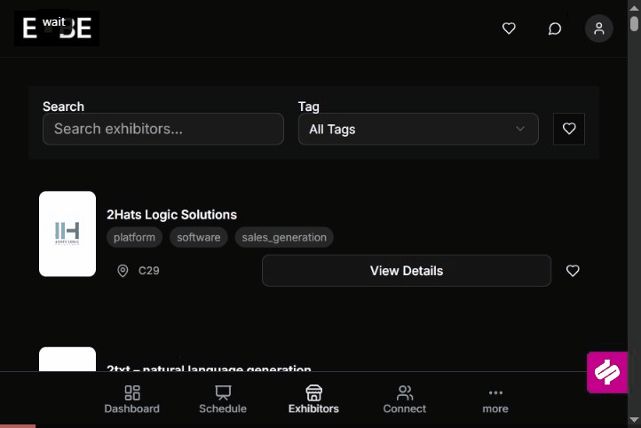 Browsing the E-commerce Berlin Expo networking platform - exhibitor list and company profiles